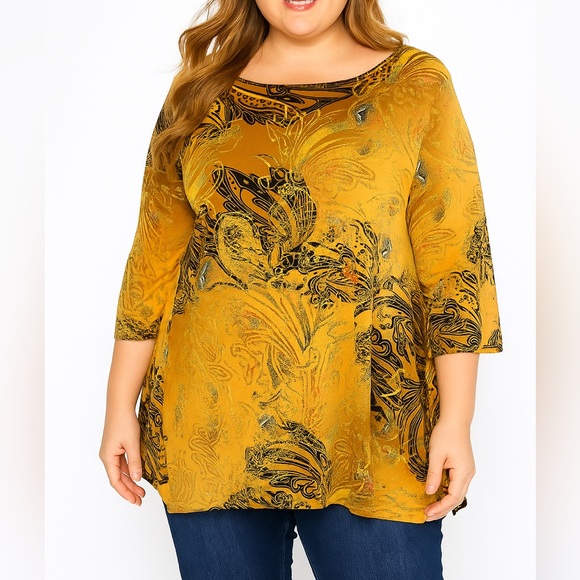CLARA SUN WOO Golden Paisley Tunic Top Size 1X - Picture 1 of 5